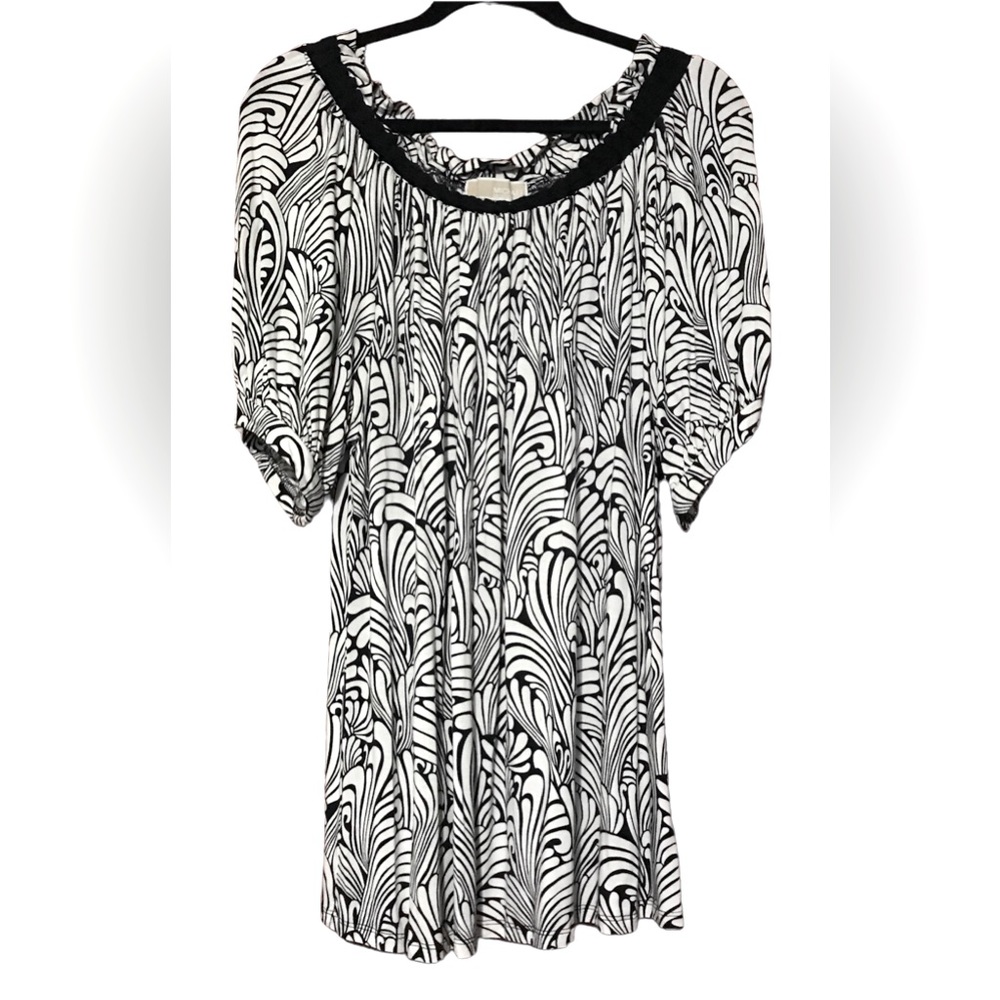 Michael Kors White Tropical Pleated Short Sleeve Pullover Blouse Womens Sz 2X